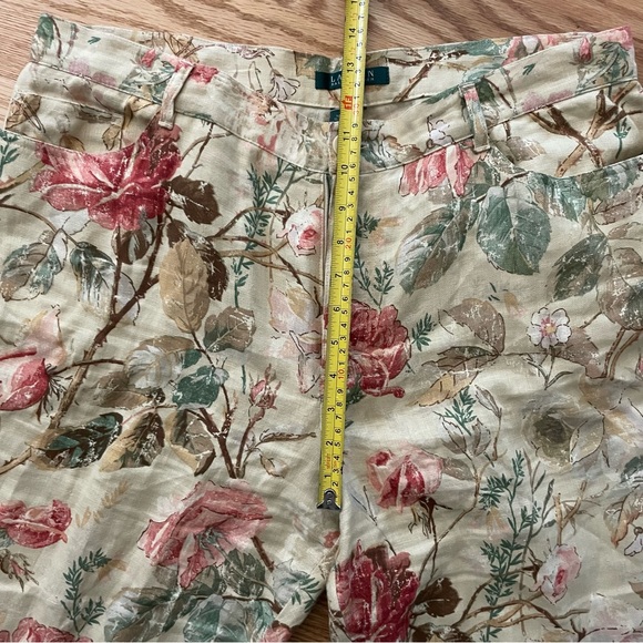 Vintage Lauren Ralph Lauren 100% Linen Khaki Floral High Waist Pants Size 14/16 - Picture 11 of 13